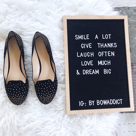 Enzo Angiolini Shoes - [E. Angiolini] Black & Gold Studded Gem Flats